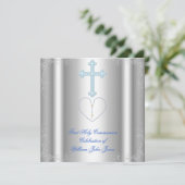 ボーイ・ファースト・ホーリー・コミュニオンシルバーホワイト・ブルー 招待状 (スタンド正面)