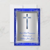 ボーイ・ファースト・ホーリー・コミュニオンシルバ王室のーブルー 招待状 (正面)