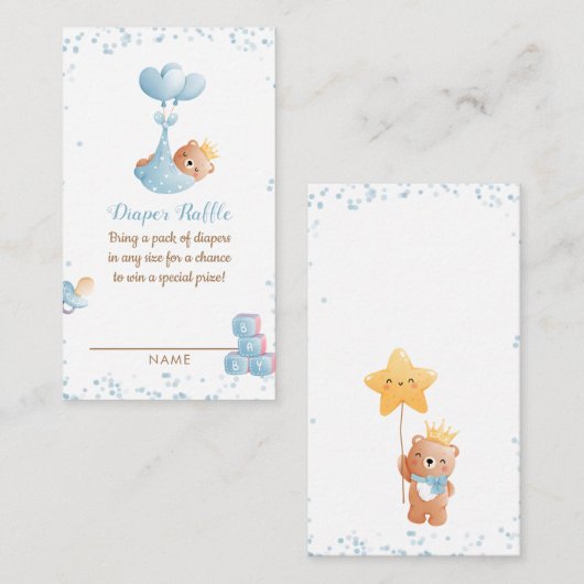 ボーイ・ベアーおむつラッフル赤ちゃんシャワー囲いカード エンクロージャーカード (正面/裏面)