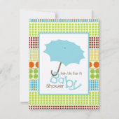 ボーイ·ベイビー·シャワー青い傘とボホの点 招待状 (正面)