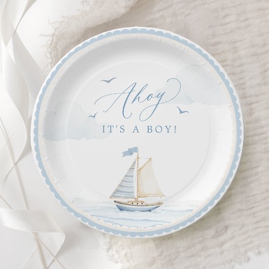 ボーイ・ベイビー・シャワー おもしろ紙皿 Ahoy It's a Boy ペーパープレート