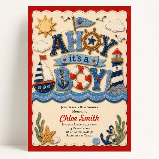 ボーイ・ベイビー・シャワー "Ahoy its a Boy" 招待状