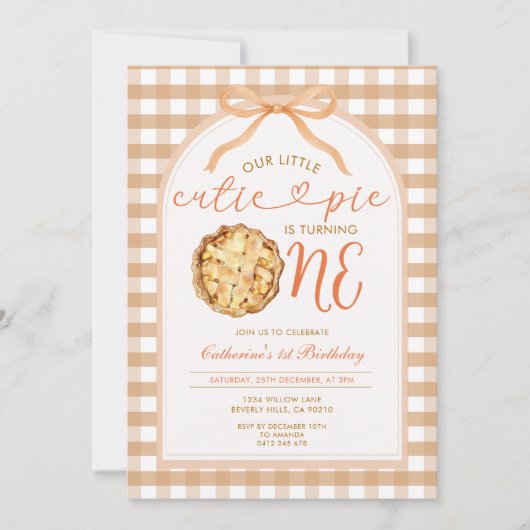 ボーウィル小さなかわいこちゃんパイ秋ジンガム1st誕生日 招待状 (正面)