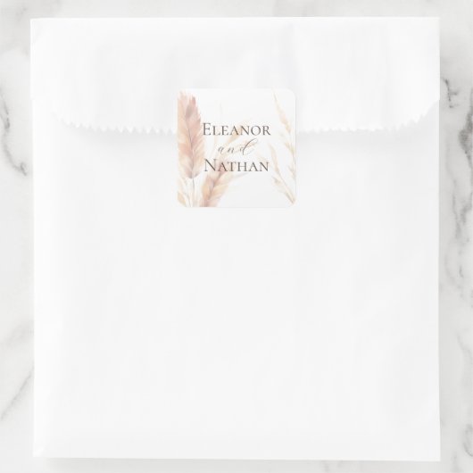 ボーエレガントウォーター色パンパ秋の結婚式 スクエアシール (バッグ)