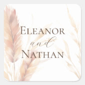 ボーエレガントウォーター色パンパ秋の結婚式 スクエアシール (正面)