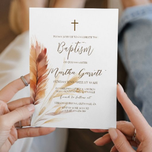 ボーエレガントウォーター色パンパ秋ガールバプテスマ 招待状