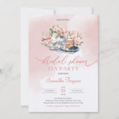 ボーエレガントウォーター色赤面ピンクのバラ茶パーティー 招待状 (正面)