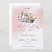 ボーエレガントウォーター色赤面ピンクのバラ茶パーティー 招待状 (正面/裏面)