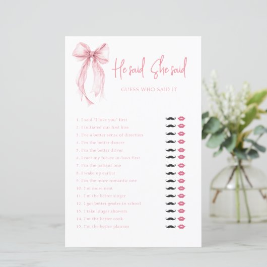 ボーエレガントウ彼は彼女はブライダルシャワーゲームを言った (スタンド正面)