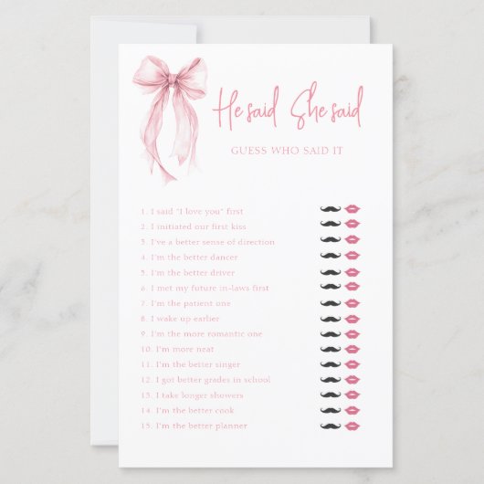 ボーエレガントウ彼は彼女はブライダルシャワーゲームを言った (正面)