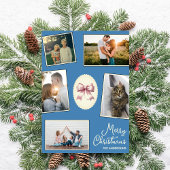 ボーエレガントスチールブルークリスマスフォトコラージュ シーズンカード