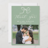 ボーエレガントセージ緑の結婚写真 サンキューカード (正面)