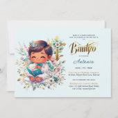 ボーエレガントティゾターコイズ金ゴールドフローラクロス 招待状 (正面)