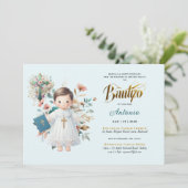 ボーエレガントティゾティール(緑がかった色)ブルー金ゴールドフローラクロス 招待状 (スタンド正面)