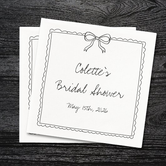 ボーエレガントハ縁どハンドドローシックブライダルシャワー スタンダードカクテルナプキン