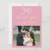 ボーエレガントバラピンク結婚フォト サンキューカード (正面)