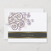 ボーエレガントパープルらせん状ウェディングレセプションカード 招待状 (裏面)