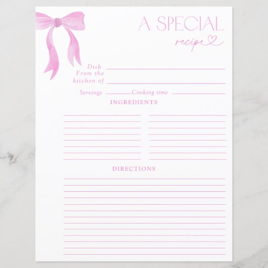 ボーエレガントピンクウォーター色ブライダルシャワーレシピ (正面)