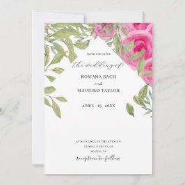 ボーエレガントピンクローゼズウォーターカラーアート 招待状