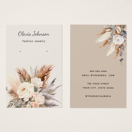 ボーエレガントフローラジュエリーイヤリング表示カード (正面&裏面)