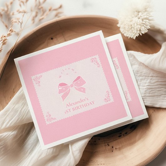 ボーエレガントフローラファンシーワンガール1st誕生日 スタンダードカクテルナプキン