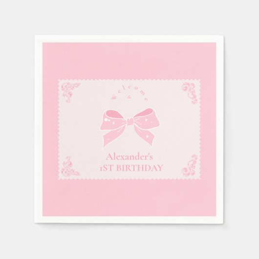 ボーエレガントフローラファンシーワンガール1st誕生日 スタンダードカクテルナプキン (正面)