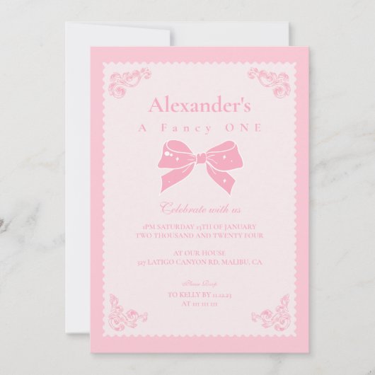 ボーエレガントフローラファンシーワンガール1st誕生日 招待状 (正面)