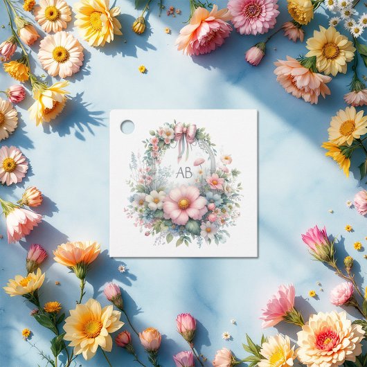 ボーエレガントフローラベビーシャワーモノグラム フェイバータグ