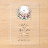 ボーエレガントフローラモノグラムベビースシャワー アクリル招待状 (正面)