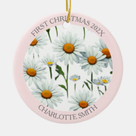 ボーエレガントフローラ赤面ピンク初めてのクリスマス セラミックオーナメント