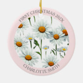 ボーエレガントフローラ赤面ピンク初めてのクリスマス セラミックオーナメント (裏面)