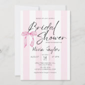 ボーエレガントブライダルシャワーバラピンクストリップ 招待状 (正面)