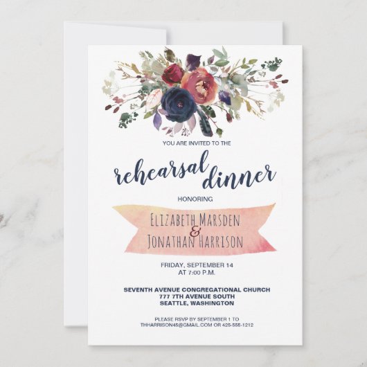 ボーエレガントブルゴーニュ海軍フローラリハーサルディナー 招待状 (正面)