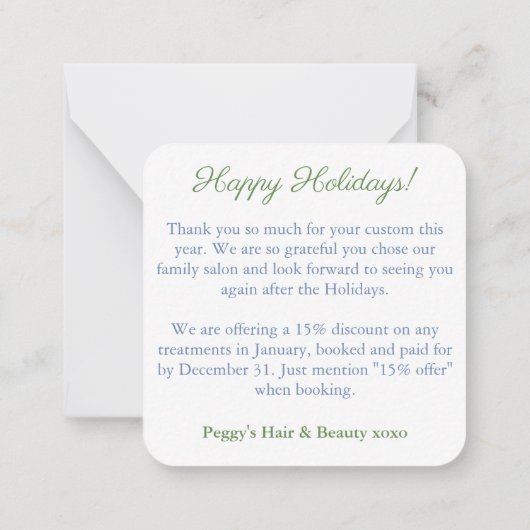 ボーエレガントブルズスモールビジネスロゴハッピーホリデー ノートカード (裏面)