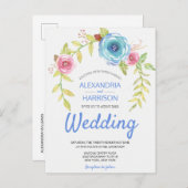 ボーエレガントブルーバラフローラアーチウェディングアクト インビテーションポストカード (正面/裏面)