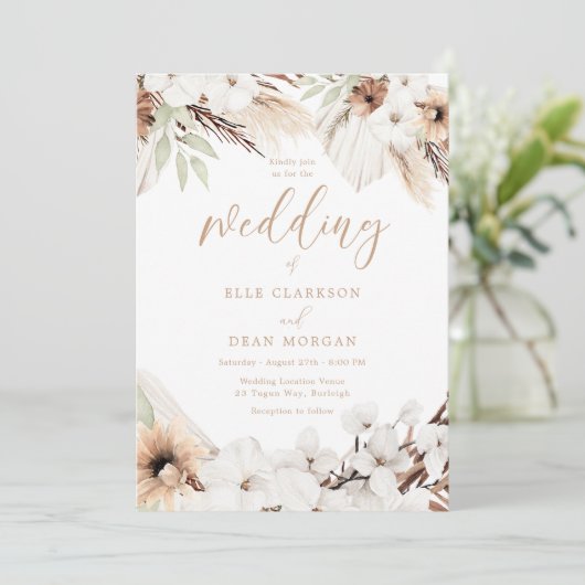 ボーエレガントホホワイトフローラオールシーズンズ結婚 招待状 (スタンド正面)