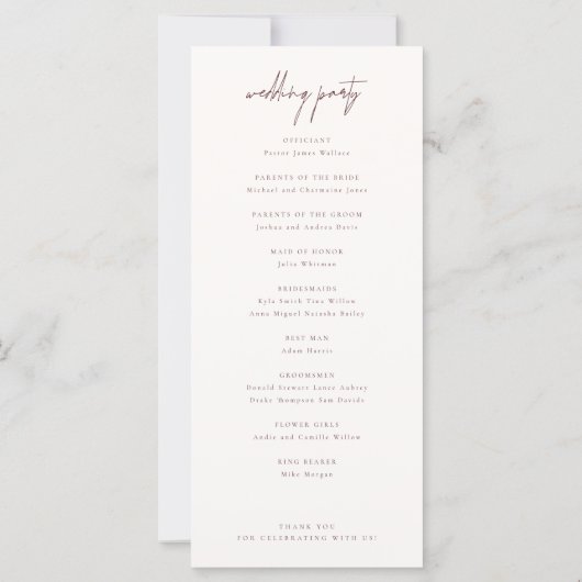 ボーエレガントホモダン結婚式プログラム (裏面)