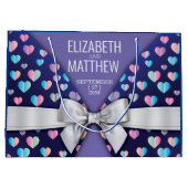 ボーエレガントモダンドとハートスペックルデザイン ラージペーパーバッグ (裏面)