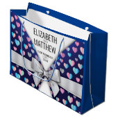 ボーエレガントモダンドとハートスペックルデザイン ラージペーパーバッグ (正面アングル)