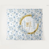 ボーエレガントライトブルーSweet sixteen金ゴールドグリッター タペストリー (正面(横))