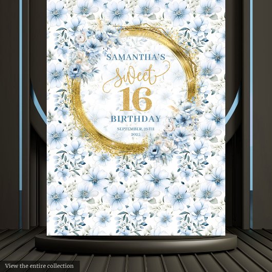 ボーエレガントライトブルーSweet sixteen金ゴールドグリッター タペストリー