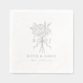 ボーエレガントリボンフローラブーケ結婚のモノグラム 箔ナプキン (正面)