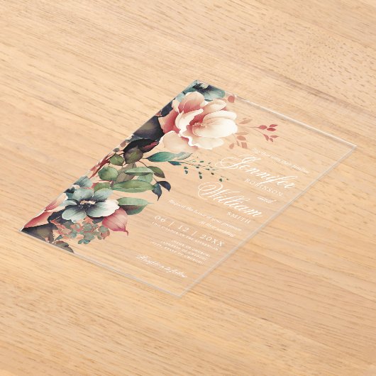 ボーエレガントロマンフローラ秋秋の結婚式 アクリル招待状 (レイダウン)