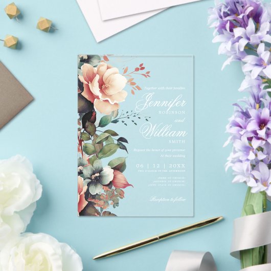 ボーエレガントロマンフローラ秋秋の結婚式 アクリル招待状 (インサイチュ (ウェディング))