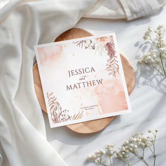 ボーエレガントースタイルピンクローズフローラ歓迎 スタンダードカクテルナプキン