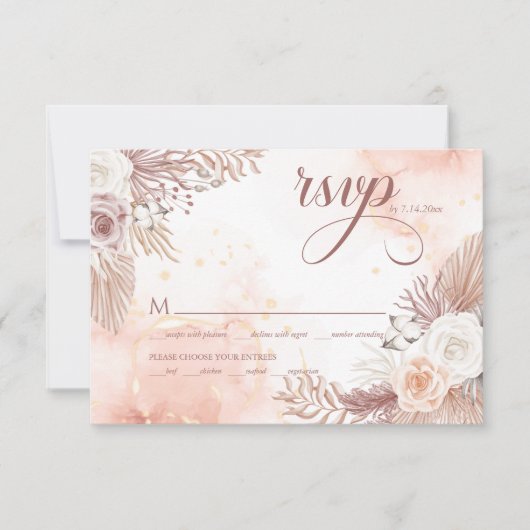 ボーエレガントースタイルピンクローズフローラQRコード 出欠カード (正面)