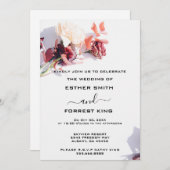ボーエレガントーレトロフローラピンク&ホワイト結婚ズ 招待状 (正面/裏面)