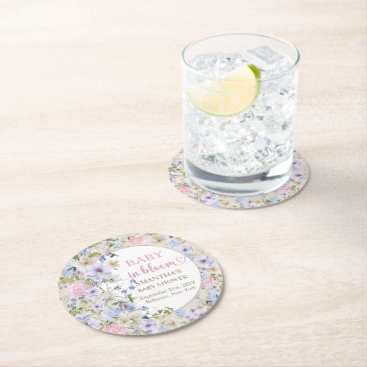 ボーエレガントー春赤面ワイルドフラワーベビーシャワー ラウンドペーパーコースター (インサイチュ)