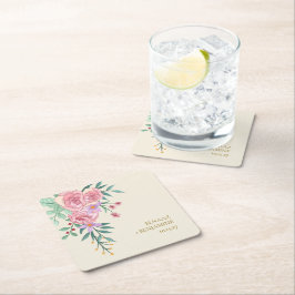 ボーエレガントー赤面ピンクウォーター色フローラ結婚ズ スクエアペーパーコースター