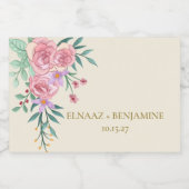 ボーエレガントー赤面ピンクウォーター色フローラ結婚ズ スパークリングワインラベル (シングルラベル)